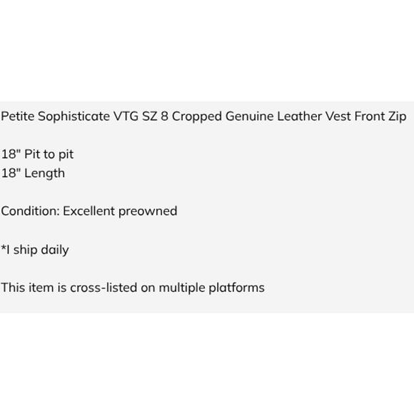 Petite Sophisticate VTG SZ 8 Cropped Genuine Leather Vest Front Zip - Picture 7 of 7